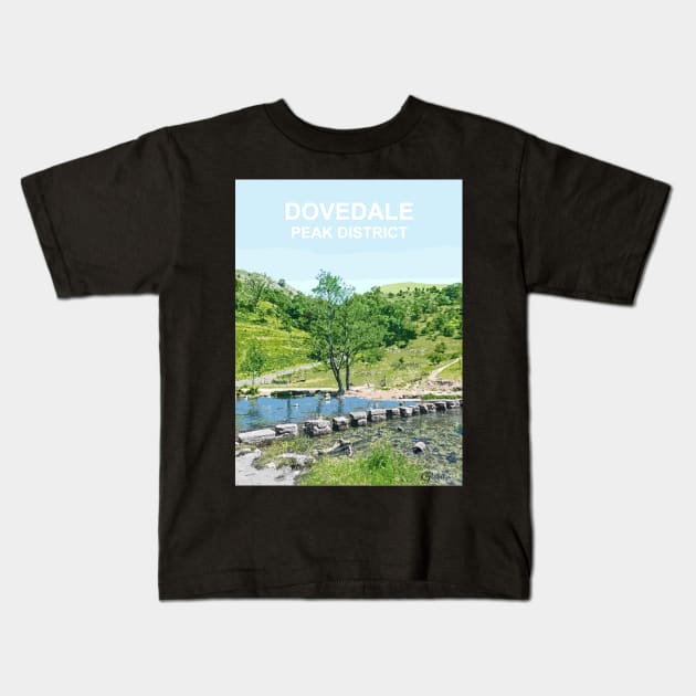 Dovedale Stepping Stones Derbyshire Peak District travel poster Kids T-Shirt by BarbaraGlebska